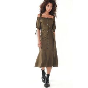 Lucca Couture Gela Cold Shoulder Midi Dress Moss L NEW